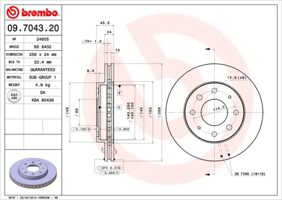 Set (2x) Remschijven voorzijde Brembo premium voor Mitsubishi Space Runner 2.0 16v
