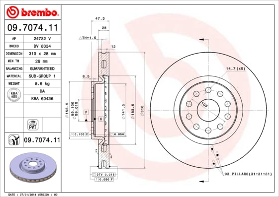 Set (2x) Remschijven voorzijde Brembo premium voor Lancia Kappa 2.0 20v Turbo 