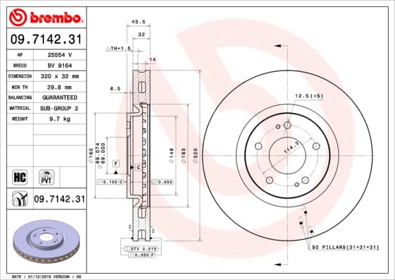 Set (2x) Remschijven voorzijde Brembo premium voor Mitsubishi Lancer type 7 Evo Viii - Fq-300 