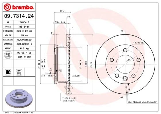 Set (2x) Remschijven voorzijde Brembo premium voor Volkswagen (vw) Lt 28-46 type 2 Bestelwagen 2.5 Tdi