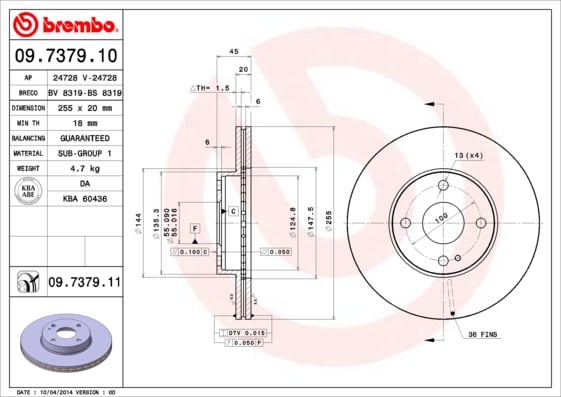 Set (2x) Remschijven voorzijde Brembo premium voor Mazda Mx-5 type 2 1.6 16v