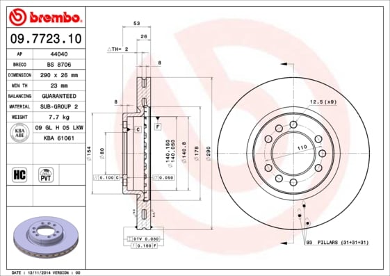 Set (2x) Remschijven voorzijde Brembo premium voor IVeco Daily type 3 Open Laadbak/ Chassis 65 C 15