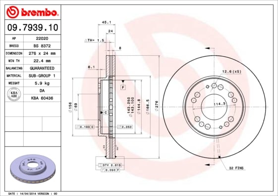 Set (2x) Remschijven voorzijde Brembo premium voor Mitsubishi Eclipse type 1 2.0 I 16v 4wd 