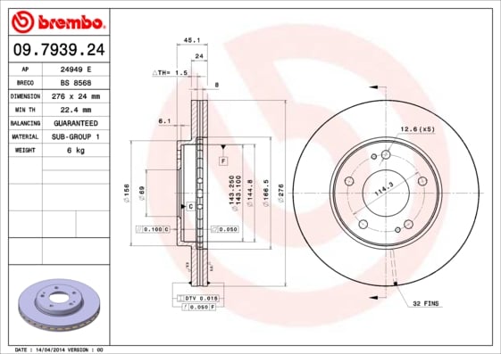Set (2x) Remschijven voorzijde Brembo premium voor Mitsubishi Space Runner 2.0 