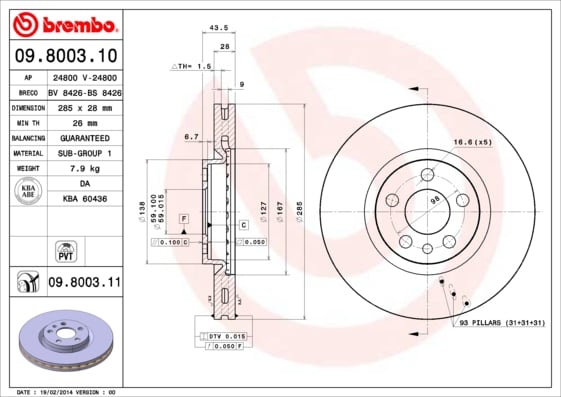 Set (2x) Remschijven voorzijde Brembo premium voor Citroen C8 Van 2.2