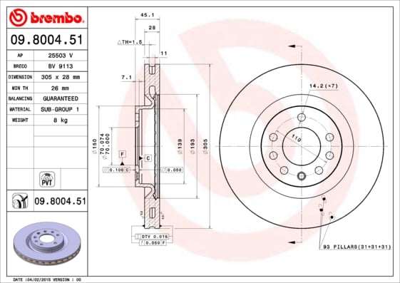 Set (2x) Remschijven voorzijde Brembo premium voor Lancia Thesis 3.2 V6