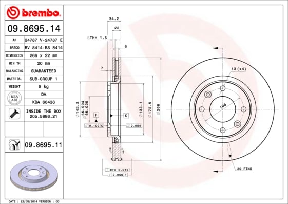 Set (2x) Remschijven voorzijde Brembo premium voor Citroen C3 Aircross type 2 1.2 Puretech 130