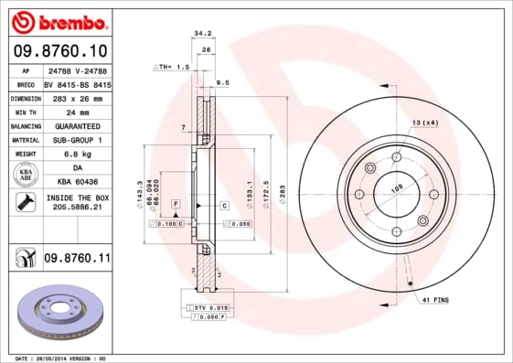 Set (2x) Remschijven Brembo premium voor Citroen C4 Grand Picasso type 1 1.6 Vti 120