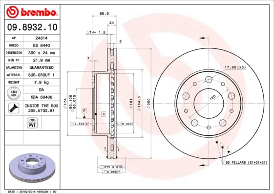 Set (2x) Remschijven voorzijde Brembo premium voor Fiat Ducato Bus 2.3 Jtd
