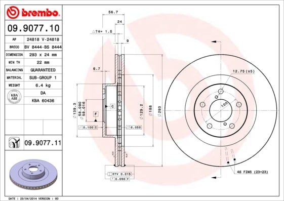 Set (2x) Remschijven voorzijde Brembo premium voor Subaru Outback 3.0 Awd 