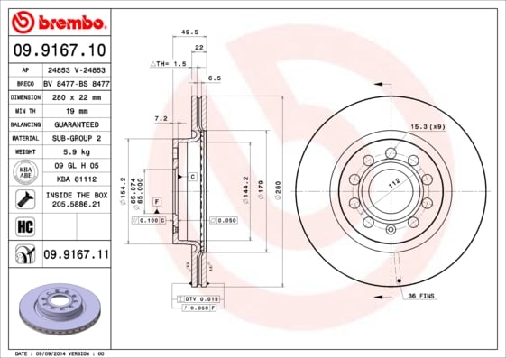 Set (2x) Remschijven voorzijde Brembo premium voor Skoda Octavia type 2 Combi 1.6