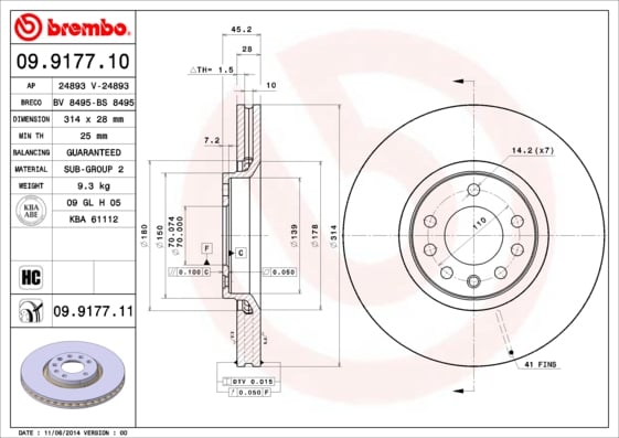 Set (2x) Remschijven voorzijde Brembo premium voor Saab 9-3x 2.0 T Biopower Xwd