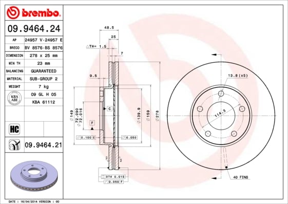 Set (2x) Remschijven voorzijde Brembo premium voor Mazda 5 1.6 Cd