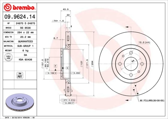 Set (2x) Remschijven voorzijde Brembo premium voor Lancia Thema Sw 2000 Turbo 16v 