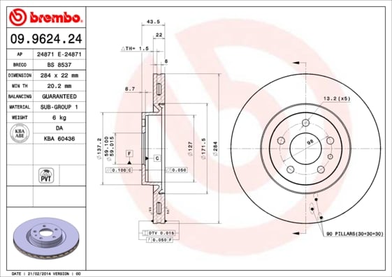 Set (2x) Remschijven voorzijde Brembo premium voor Alfa Romeo 164 2.0 Turbo