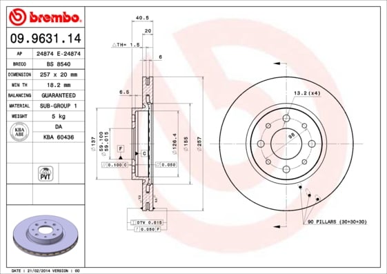 Set (2x) Remschijven voorzijde Brembo premium voor Fiat Brava 1.9 Jtd 105