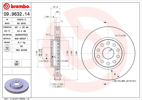 Set (2x) Remschijven voorzijde Brembo premium voor Lancia Kappa 2.4 20v 