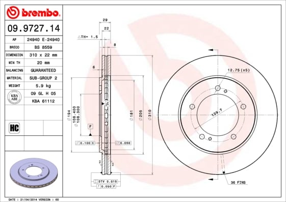 Set (2x) Remschijven voorzijde Brembo premium voor Suzuki Grand Vitara type 1 2.0 4x4 