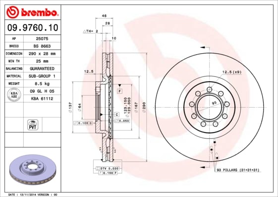 Set (2x) Remschijven voorzijde Brembo premium voor IVeco Daily type 4 Open Laadbak/ Chassis 45c18, 45c18 /p, 45c18 D, 45c18 D/p