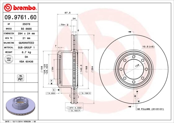 Set (2x) Remschijven achterzijde Brembo premium voor IVeco Daily type 4 Open Laadbak/ Chassis 45c18, 45c18 /p, 45c18 D, 45c18 D/p