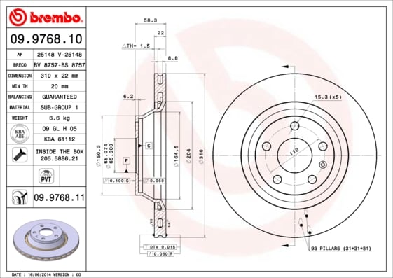 Set (2x) Remschijven achterzijde Brembo premium voor Audi Tt 2.0 Tts Quattro