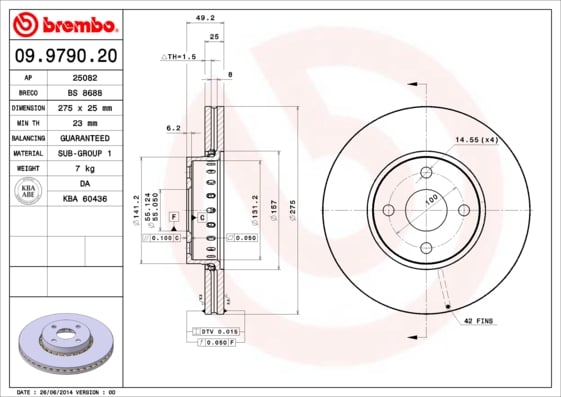 Set (2x) Remschijven voorzijde Brembo premium voor Toyota Corolla Verso 2.0 D-4d 