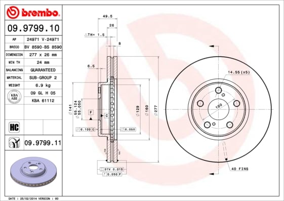 Set (2x) Remschijven voorzijde Brembo premium voor Toyota Avensis Sedan 1.6 Vvt-i 