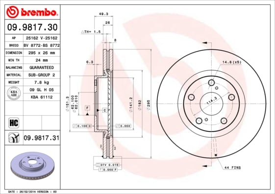 Set (2x) Remschijven voorzijde Brembo premium voor Toyota Avensis Sedan 2.0 