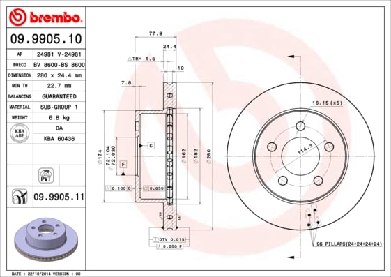 Set (2x) Remschijven voorzijde Brembo premium voor Jeep Cherokee 2.5