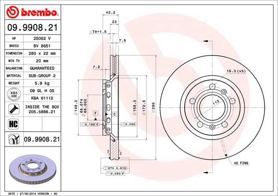 Set (2x) Remschijven achterzijde Brembo premium voor Audi A8 2.8 FSI