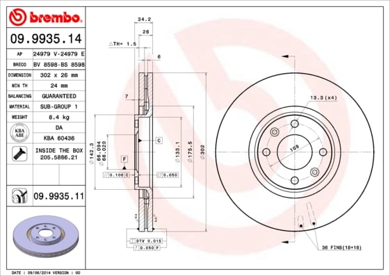 Set (2x) Remschijven voorzijde Brembo premium voor Citroen C4 Picasso type 2 2.0 i 16V