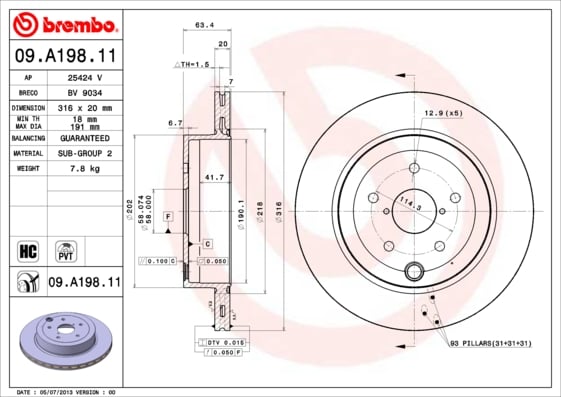 Set (2x) Remschijven achterzijde Brembo premium voor Subaru Impreza Hatchback 2.0 AWD