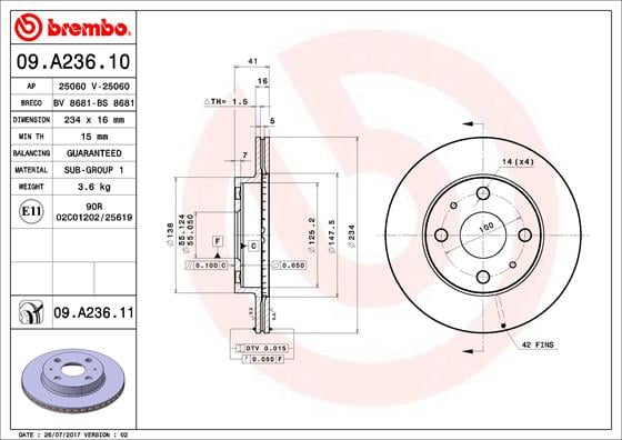 Set (2x) Remschijven voorzijde Brembo premium voor Daihatsu Move 0.7 4WD