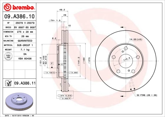 Set (2x) Remschijven voorzijde Brembo premium voor Toyota Avensis Verso 2.4 4wd 