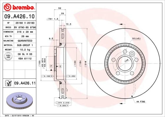 Set (2x) Remschijven voorzijde Brembo premium voor Volvo S80 type 2 4.4 V8 Awd