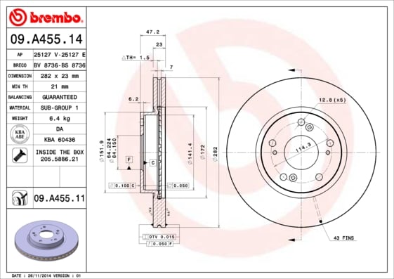 Set (2x) Remschijven voorzijde Brembo premium voor Honda Fr-v 1.8 