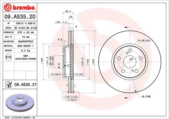 Set (2x) Remschijven voorzijde Brembo premium voor Toyota Verso S 1.5