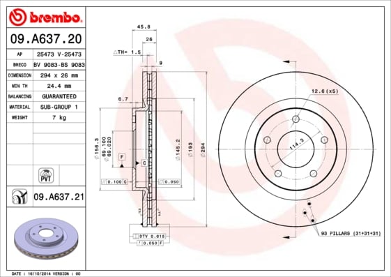Set (2x) Remschijven voorzijde Brembo premium voor Mitsubishi Outlander type 3 2.4 4wd
