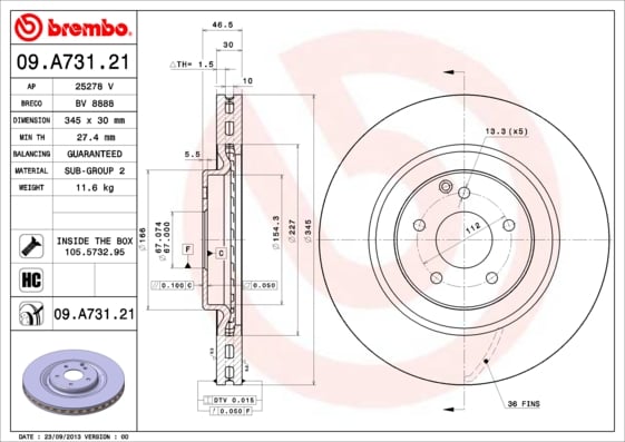 Set (2x) Remschijven voorzijde Brembo premium voor Mercedes-benz Clk Cabriolet (a209) Clk 500 (209.472)