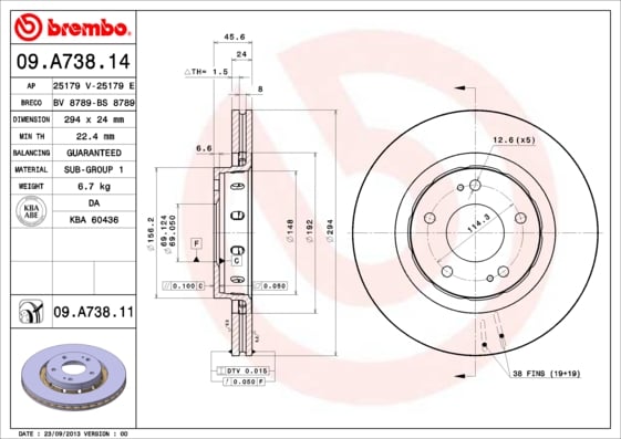 Set (2x) Remschijven voorzijde Brembo premium voor Mitsubishi Lancer type 8 2.0 EVO X