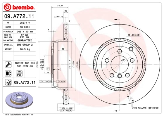 Set (2x) Remschijven achterzijde Brembo premium voor Land Rover Range Rover type 3 4.4 D 4x4