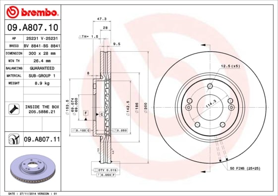 Set (2x) Remschijven voorzijde Brembo premium voor Kia Sportage type 2 Van 2.0 CRDi 4WD