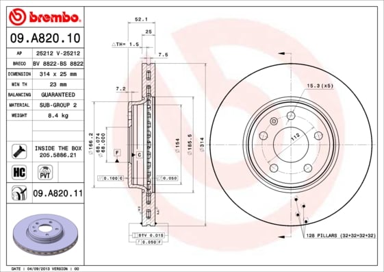 Set (2x) Remschijven voorzijde Brembo premium voor Audi A5 2.0 Tfsi