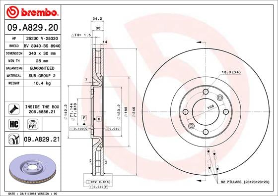 Set (2x) Remschijven voorzijde Brembo premium voor Citroen Ds5 1.6 Hdi 110