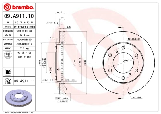 Set (2x) Remschijven voorzijde Brembo premium voor Mitsubishi Pajero type 4 Van 3.2 Td 4wd