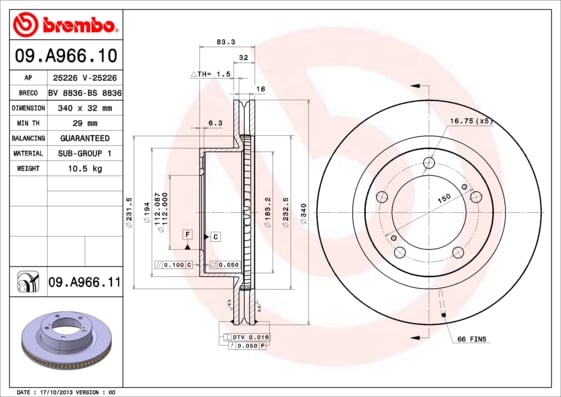 Set (2x) Remschijven voorzijde Brembo premium voor Toyota Land Cruiser 200 4.5 D-4d 