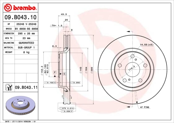 Set (2x) Remschijven voorzijde Brembo premium voor Toyota Verso 1.8 
