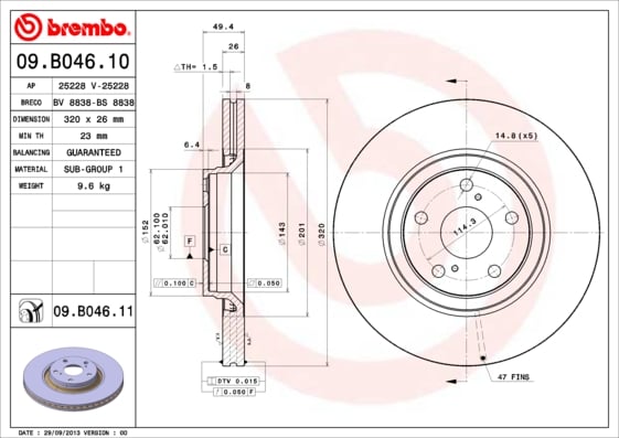 Set (2x) Remschijven voorzijde Brembo premium voor Toyota Verso 2.2 D-4D