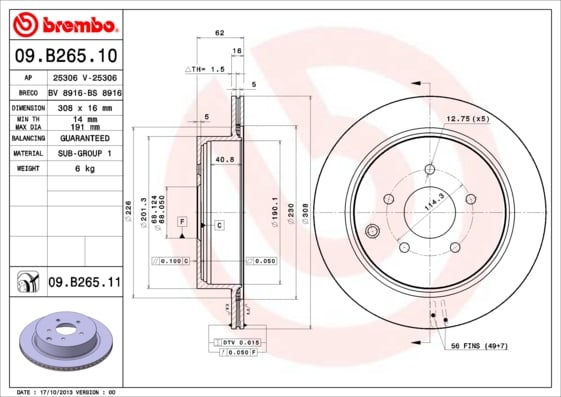 Set (2x) Remschijven achterzijde Brembo premium voor Infiniti Q60 Coupe 2.0 T
