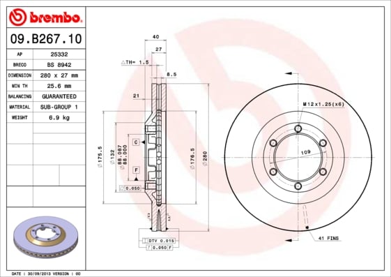 Set (2x) Remschijven voorzijde Brembo premium voor Isuzu D-max type 1 Open Laadbak/ Chassis 2.5 DiTD
